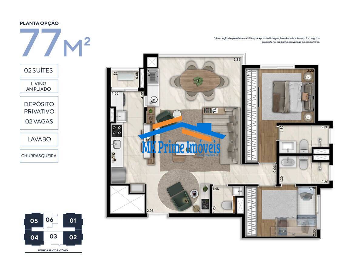 Apartamento à venda com 2 quartos, 77m² - Foto 4