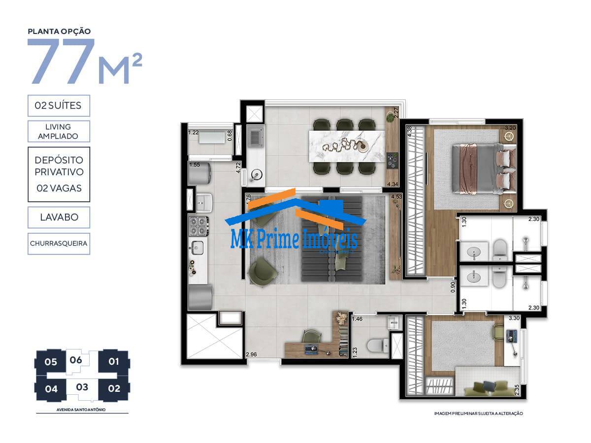 Apartamento à venda com 2 quartos, 77m² - Foto 6