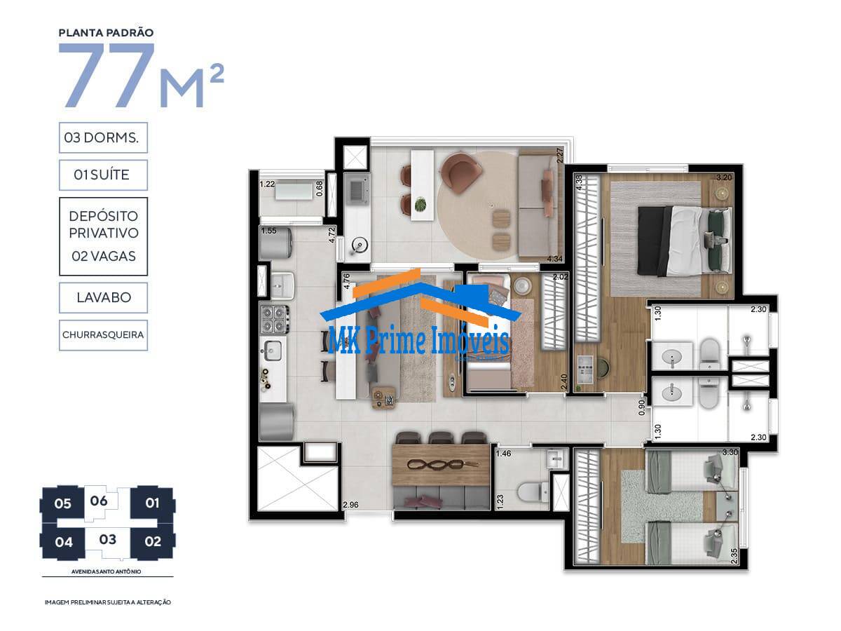 Apartamento à venda com 2 quartos, 77m² - Foto 7